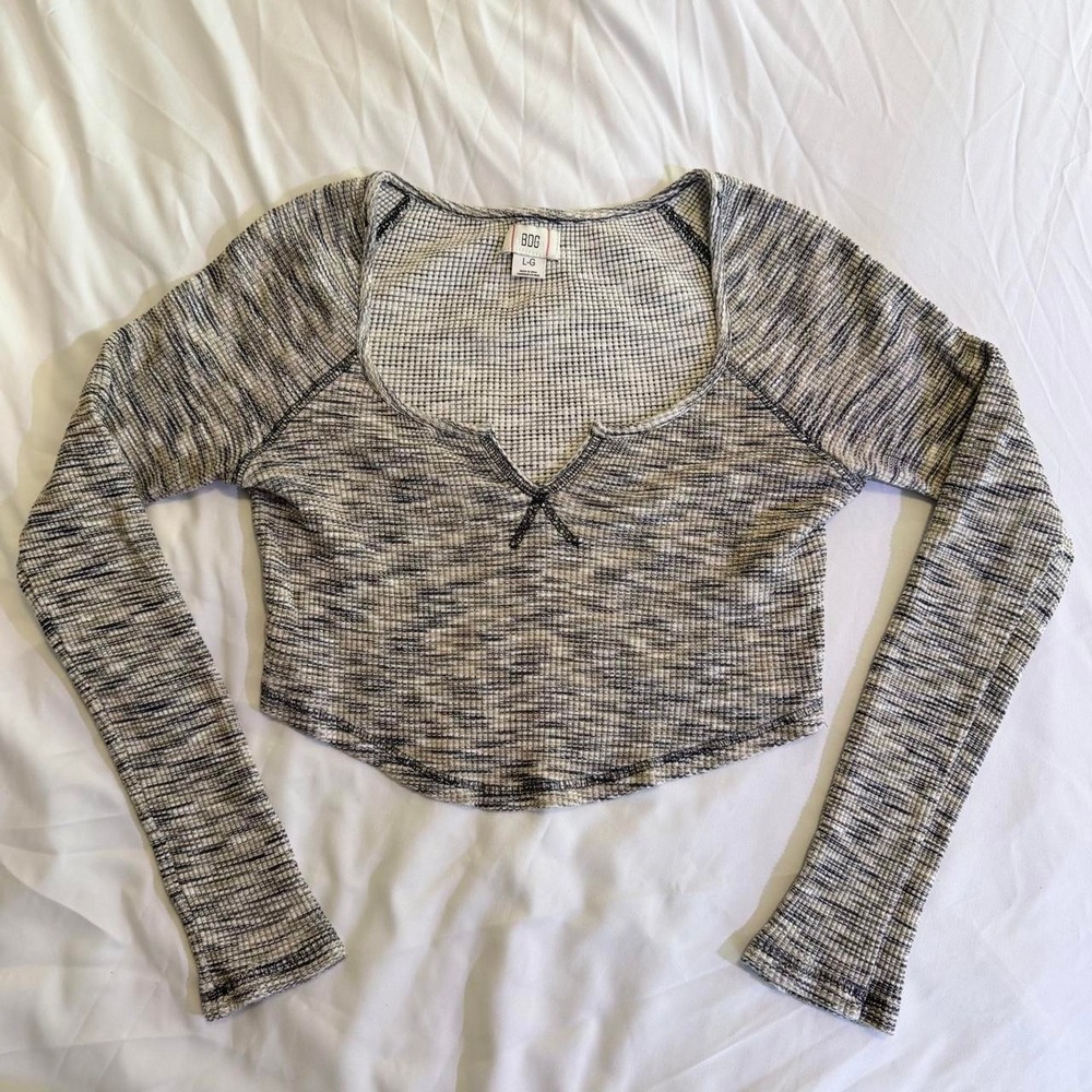 BDG Urban Outfitters Y2K Cropped Baby Tee Gray Beige Space Dye Ribbed Large
